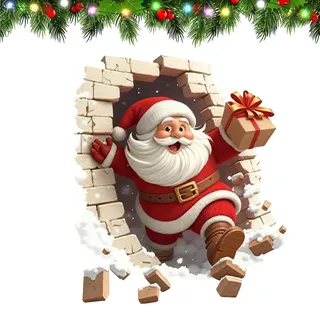 Weihnachtsmann Bricht Ziegelsteine Wandtattoo | Weihnachtsman Wandaufkleber | Selbstklebend Weihnachtsmann Wandtattoo | Lustige Wandaufkleber Aufbrechen Weihnachts Deko für Zuhause