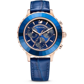 Swarovski Damen Uhr 5563480 Octea Lux Chrono, Lederarmband, blau, rosé vergoldetes PVD-Finish