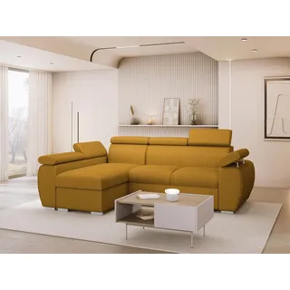 MIRJAN24 Ecksofa Boston Mini Premium Cord 2RLC, mit Bettkasten und Schlaffunktion, Verchromte Metallfüße, Einstellbare Kopfstützen braun