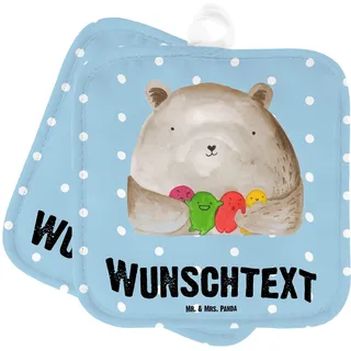 Mr. & Mrs. Panda Topflappen mit Namen Bär Gefühl - Personalisierte Geschenke, Durchgedreht, Verrückt, Wahnsinn, Bedrucken, Teddy, Topfhandschuhe personalisiert, selbst gestalten