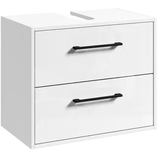 Badplaats Waschbeckenunterschrank, Florence 2 Schubladen Weiß Hochglanz - 60 x 35 cm Badezimmer, Badezimmerschränke, Waschbeckenunterschränke