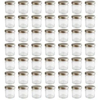 Vitrea 50x Mini Marmeladengläser 50 ml - mit Deckel Silber TO 43 - kleine Einmachgläser zum befüllen mit Schraubdeckel - Schraubgläser - leere Gläser für Marmelade - 50 Stück