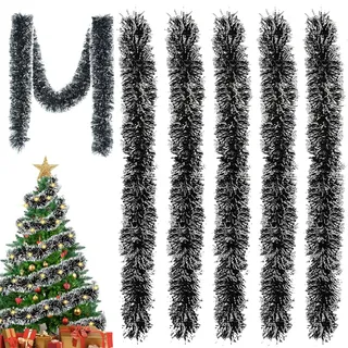 HQRKOTM 5 PCS 10M Girlande Weihnachten,Weihnachtsdeko Girlanden Tannengirland Girlande Weihnachten Outdoor Weihnachtsdeko Tür Kugelkranz Weihnachtsgirlande Tannengirlande,Grün/Weiß.