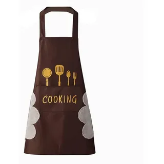 Agger Kochschürze Kochschürze Wasserdicht Schürze mit 2 Taschen, Küchenhelfer, Küchenschürze für Männer Damen Küche Restaurant Café braun
