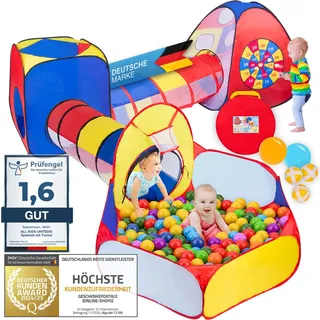 all Kids United® Spielzelt mit Tunnel, Bällebad, Krabbel-Tunnel & mehr (ohne Bälle) XXL Spielland 5-teiliges Pop-Up Spiel-Haus mit Tasche