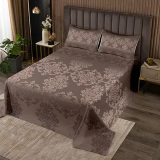 Loussiesd Braun Gothic Tagesdecke 240x260cm Damast Floral Steppdecke für Kinder Jungen Mädchen Vintage Paisley Bettüberwurf Antik Barock Goth Wohndecke