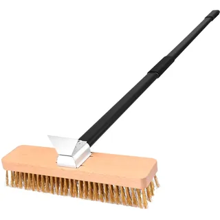 NUTUNI Große Pizzaofenbürste mit Schaber, Grillbürste mit Messingborsten Breite 27 cm mit langem Stiel 94 cm oder 134 cm, Gartenofen-Zubehör