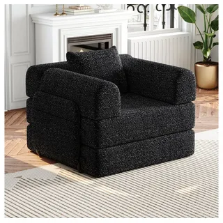 MODFU Schlafsofa Chenille-Schlafsessel 2-in-1, mit Staufach in der Armlehne, Metallrahmen und mehreren Konfigurationsmöglichkeiten 1 Teile, mit Relaxfunktion schwarz