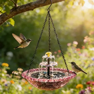 Vogeltränke Brunnen Solar Springbrunnen für Außen Runden Vogelbad Garten Hängend Solarbrunnen Doppellagig Vogelbad Vogelbecken mit Solarbrunnen Springbrunnen für Garten (B)