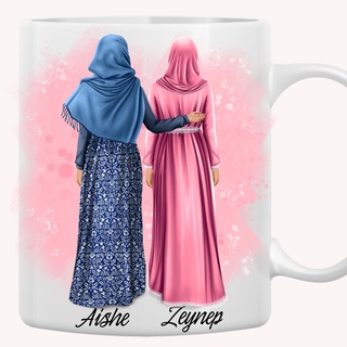 Personalisierte Tasse Beste Freundinnen | Muslimische Beste Freundin Tasse | Islamische Schwester | Beste Freundin mit Kopftuch | Hijab Schwestern Tasse | Islam (2 Freunde)