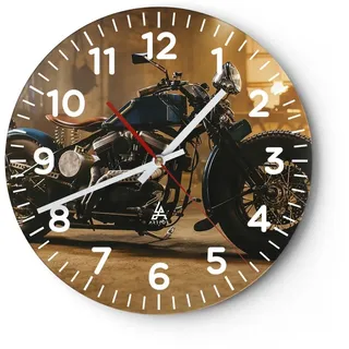Modern Wanduhr Harley-Davidson Motorrad Motor 30x30cm Rund Klein Wand Uhr Glas Analog Zimmeruhren Küche Büro Wohnzimmer Glasuhr Wall Clock Dekoration Design Wanddekoration Küchenuhr C4AR30x30-4233