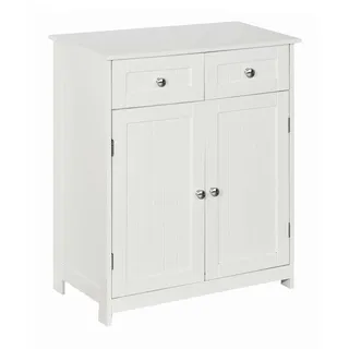 Begryf Weiße Kommode mit 2 Schubladen & Türen – kleines Sideboard Landhausstil 60 cm für Flur, Bad & Schlafzimmer, Aufbewahrungsschrank, Holzoptik, Stauraum, modern, Kommode weiß schmal