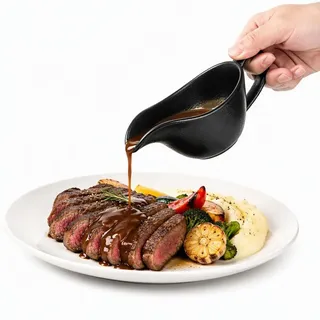 PACKOVE Schwarze Sauciere aus Keramik mit Ausgießer für Saucen | Keramik-Saucenkanne mit schmaler Ausgusstülle, leicht zu reinigen, für Steaksoße, Milch, Eier und den gedeckten Tisch