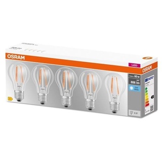 Osram Base Classic A LED Filament 5er Pack 6.5W 4000K kaltweiß 806lm klar E27