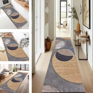 SUCERU Teppich Läufer für Küche Flur Wohnraum Küchenläufer rutschfest mit Gelrücken 70X240CM Braun Grau Polyester Dauerhaft Waschbar Teppichläufer Teppich Läufer für Waschküche Eingang Wohnzimmer
