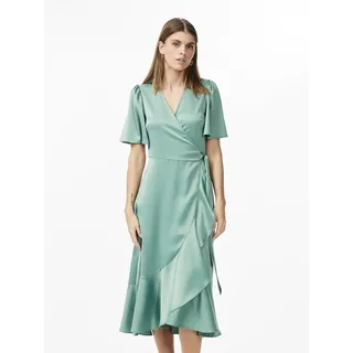 Wickelkleid Y.A.S "YASTHEA 2/4 MIDI WRAP DRESS S. NOOS" Gr. M (38), N-Gr, grün (malachite green) Damen Kleider Freizeitkleider mit Volant