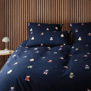 elegante Soft-Flanell Bettwäsche Teddy dunkelblau Kissenbezug einzeln 80x80 cm - blau