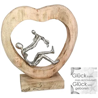 Casablanca modernes Design GILDE Deko Figur Skulptur Kinderliebe, Mutter mit Kind - aus Aluminium Holz - Farben: Silber braun - Höhe 30 cm