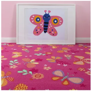 Steffensmeier Teppichboden Sophia, Rechteckig, Schmetterlinge, Kinderzimmer rosa 300 cm x 100 cm