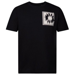 Esprit T-Shirt T-Shirt mit floralem Print und Logo (1-tlg) schwarz L