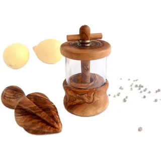 Olivenholz-erleben Kräutermühle und Zitronenpresse aus naturbelassenem Olivenholz manuell, (2 Stück), Mühle mit Funktion für grobes/feines Mahlen, Presse leicht zu nutzen braun