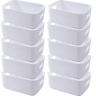 NCRGB Aufbewahrungsbox Kunststoff Aufbewahrungskorb mit Griffen Küchenschrank Organizer Box Körbe Aufbewahrung Kunststoffbox für Badezimmer Regal Kunststoffbox (20x14x7cm, 10 White)
