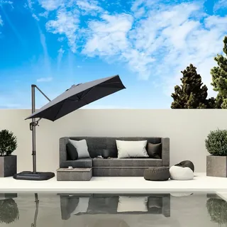 PURPLE LEAF Sonnenschirm 250 x 250 cm Groß Ampelschirm mit Kurbel 360-Grad Drehbar mit Fußpedal und Kreuzsockel für Terrasse, Balkon Sonnenschut... - Grau