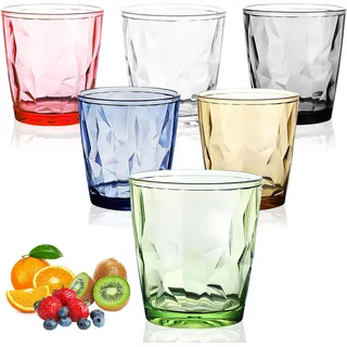 Wassergläser aus Kunststoff Bunte Trinkgläser Set 330ml Camping Gläser 6er | Bunte Trinkgläser, Camping Gläser Unzerbrechlich Wasser Gläser Set für Kalte Heiße, Stapelbar Wassergläser für Saft Wine