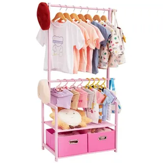 Yorbay Kleiderständer Kinder Kleiderständer aus Bambus, 74 x 35 x 140cm, Kinderregal, (Mit 2 Boxen, Kleiderstange, Kinder offnene Kleiderschrank), Garderobenständer für Kinder, Kinderzimmer und Schlafzimmer