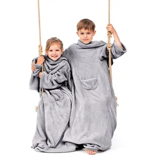 Kinderdecke Ärmeldecke Lazykids für Kinder - Kuscheldecke mit Ärmeln, DecoKing grau