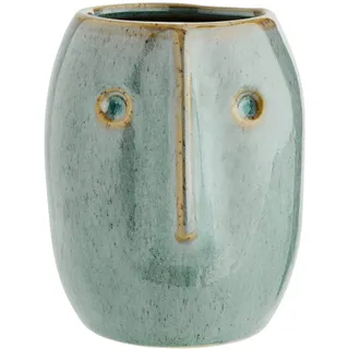 Madam Stoltz kleine Vase mit Gesicht-Prägung grün beige H 10 cm Steingut Skandi
