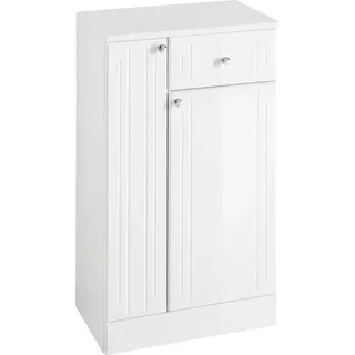 Saphir Unterschrank Quickset 955 Badschrank mit 2 Türen, 1 Schublade, 50 cm breit Badezimmer-Unterschrank in Weiß Hochglanz, Griffe Chrom Glanz weiß
