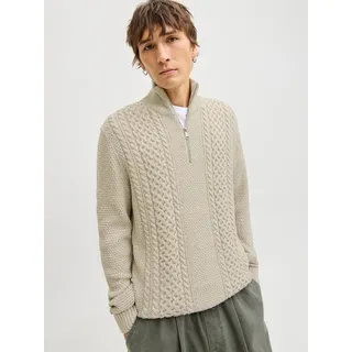 Troyer JACK & JONES "JJPAUL KNIT HALF ZIP", Herren, Gr. S, beige (weiß melange), Strick, Obermaterial: 82% Polyacryl, 18% Baumwolle, meliert, regular fit normal, hoch geschlossener Ausschnitt, Pullover Troyer