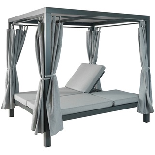 Lounge-Gartenliege MCW-J66, XL Sonnenliege Bali-Liege Doppelliege Outdoor-Bett, 10cm-Polster aus Olefin Alu ~ grau