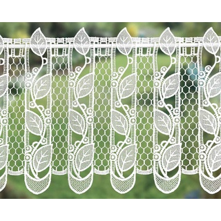 Scheibengardine Landhausstil aus purer Spitze Motiv Blätter Höhe 17oder 30 cm in Creme (30x78 cm)