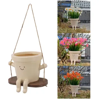 Dekorativer Hängeblumentopf Mit Wackelndem Gesicht – Kunstharz – Hängender Blumentopf Für Drinnen Und Draußen – Niedlicher Gesichtsausdruck – 13,5 X 10 X 11 Cm