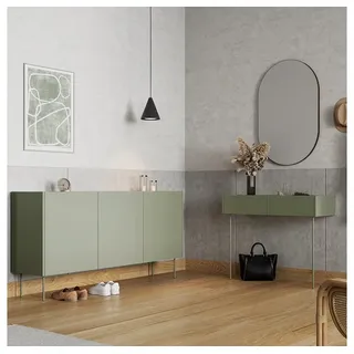 Lomadox Garderoben-Set DELFT-141, (Spar-Set, 2-St., Schminktisch Sideboard), in olivgrün mit Eiche, mit Sekretär und Sideboard, modern, grifflos grün