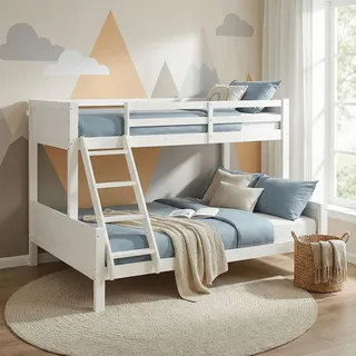 Homestyle4u Etagenbett 1898 90 x 200 cm Kiefer massiv weiß