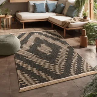Paco Home Teppich Cologne 494, rechteckig, Höhe: 11 mm, Flachgewebe, meliert, Rauten Motiv, mit Fransen, Outdoor geeignet grau 120 cm x 160 cm x 11 mm