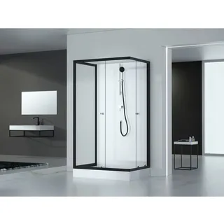 Aurlane Komplettdusche mit Schiebetür 80 x 200 cm schwarz/silber/weiß Sicherheitsglas