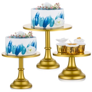 NUPTIO 3 Teiliges Tortenständer Set Rund Metall Cupcake Ständer Dessert kuchenstand mit Schlichtem Design, Gold