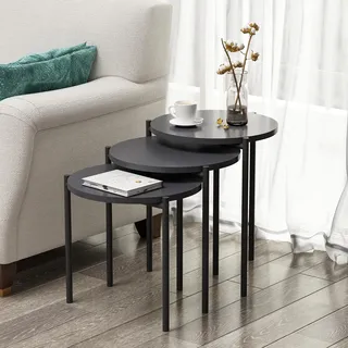 Homidea Zuba 3er-Set Satztische/Beistelltische – Runde Couchtische mit Metallbeinen, Modernes Design, Platzsparend, Ø40 cm (Anthrazit)