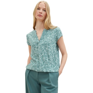TOM TAILOR Damen Kurzarm-Bluse mit Muster , green abstract leaf print, 36