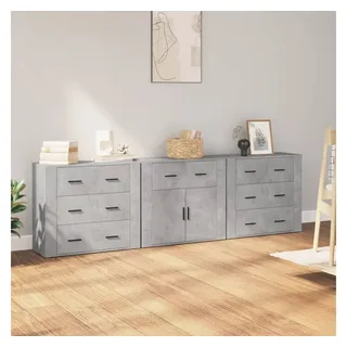 furnicato Sideboard Klassisches Betongrau 80 x 33 x 70 cm aus Holzwerkstoff (3 St), Stabiler Anrichtenschrank mit viel Stauraum und Wandhalterung grau 240 cm x 70 cm