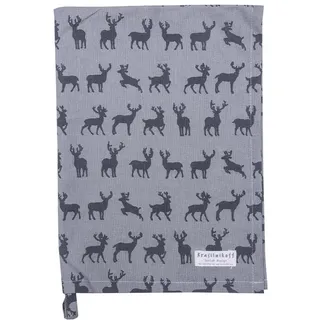 Krasilnikoff - Geschirrtuch KW14530 - Deer Line Up, Charcoal on Grey