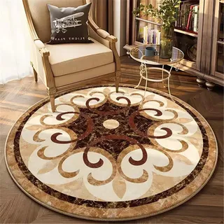 Highdi Wohnzimmer Teppich Rund 60/80/100/120cm, Beige Boho Muster Flauschig Kurzflor Teppich Modern rutschfest Runder Teppich Weich Teppiche für Kinderzimmer Schlafzimmer (100cm,Schäbig)