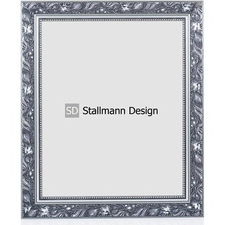Stallmann Design Bilderrahmen Barockrahmen SWAN | 25x25 cm | Silber | Echtholz-Bilderrahmen antik | 80 andere Größen verfügbar | Fotorahmen aus Holz im Vintagestyle