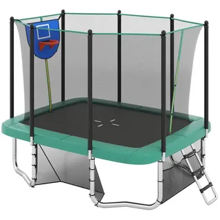 Costway Trampolin rechteckig 3 in 1 300 x 200 cm inkl. Sicherheitsnetz und Leiter Grün