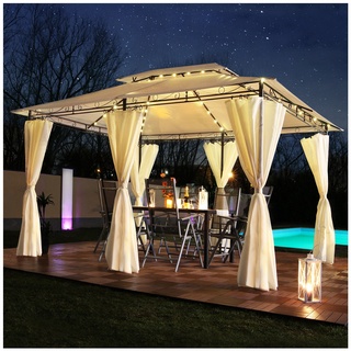 Swing&Harmonie Luxus LED - Pavillon 3x4m Minzo - inkl. Seitenwände mit LED Beleuchtung + Solarmodul Gartenpavillon optional mit Moskitonetz Partyzelt Gartenzelt - versch. Ausführungen