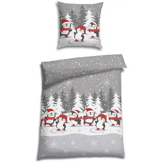 Florella Bettwäsche, Hellgrau, Textil, Pinguin, 135x200 cm, pflegeleicht, atmungsaktiv, hautfreundlich, angenehm wärmend, schadstoffgeprüft, Schlaftextilien, Bettwäsche, Bettwäsche, Flanell-Bettwäsche